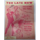 Fred Astaire signed Too Late Now sheet music