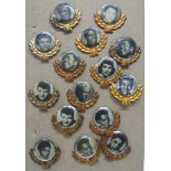 Fifteen pin brooches featuring Lloyd Price, Sacha Distel, Eartha Kitt, Fats Domino, Teresa Brewer,