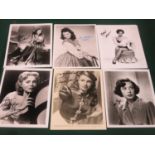 Six signed photographs including Joan Leslie, Jane Greer, Ann Rutherford, Ann Miller, Kathryn