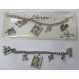 Two Liberace Charm Bracelets, one on original backing card, with Liberace sealed Pack of 20 1950's