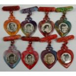 Eight heart shaped pop star badges featuring Marty Wilde, Tommy Steele, Frankie Vaughen and eleven