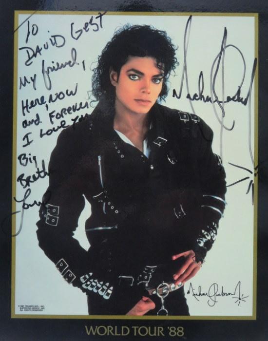 Michael Jackson World Tour 88 Photograph signed with dedication ?To David Gest my friend here, now