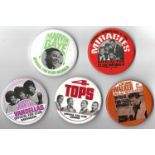 Five Motown Artist Fan Club Badges including Marvin Gaye, The Miricals, Jr Walker, Four Tops and