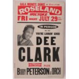 Dee Clark Concert poster for Roseland Holyoke, Friday 29th July 1962. 56cms x 36cms