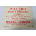 Roy Orbison December 1st 1961 Concert Poster at Clearwater Municipal Auditorium, also features