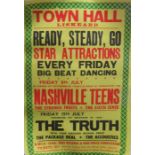 Nashville Teens linen backed Poster Liskeard item 8th July 1964 79cms x 53.5cms