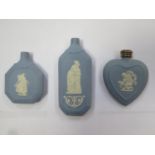Wedgwood blue jasperware heart form scent / perfume bottle, with josiah wedgwood hallmarked silver