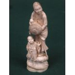 19th century heavily carved Chinese / Japanese ivory figure group depicting a lady with children.