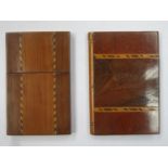 Early 20th century inlaid calling card case plus another similar book form calling card case