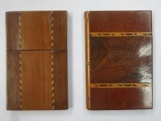 Early 20th century inlaid calling card case plus another similar book form calling card case