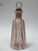 19th century hand blown perfume / scent bottle, decorated with white lattice work and pink swirls