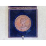 Cased bronze medallion, to commemorate Queen Victoria at her accession, 1837 - 1897