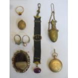 Parcel of gold coloured jewellery including Elgin fob watch, Victorian oval brooch, oval locket,