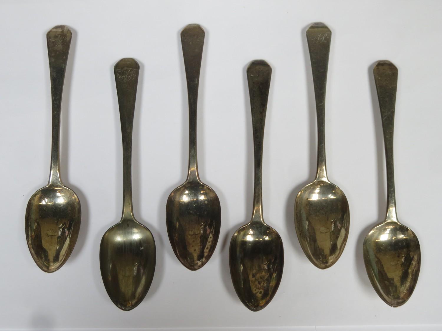 Set of six William IV hallmarked silver spoons, London assay mark, initialled WE, dated 1832,