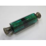 Victorian bristol / bottle green double ended facet cut glass scent bottle, with ornately repousse