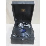 His Masters Voice (H.M.V) vintage portable gramophone with sound box and winder