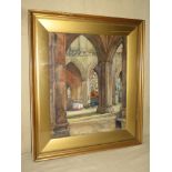Ethel Harker (1916-1930) - Gilt framed watercolour depicting a Chester Cathedral interior scene.