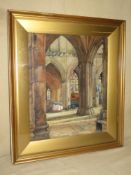 Ethel Harker (1916-1930) - Gilt framed watercolour depicting a Chester Cathedral interior scene.