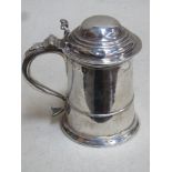 Rare 18th century George II hallmarked silver tankard with hinged cover, by Isaac Cookson, Newcastle