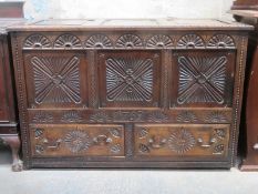 18th/19th CENTURY HEAVILY CARVED AND PANELLED COFFER