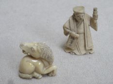 Two small 19th century carved ivory netsukes, one signed