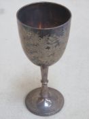 Late Victorian hallmarked silver stemmed goblet with foliage decoration by Atkin Brothers, Sheffield