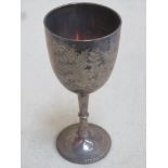Late Victorian hallmarked silver stemmed goblet with foliage decoration by Atkin Brothers, Sheffield