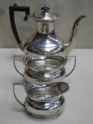 Hallmarked Silver Three piece Tea set By E.H. Parkin. Sheffield Assay Dated 1970,Total Weight 1363.8