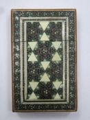Late 19th century small Indian Vizagapatam calling card case, decorated with micro mosaic coloured