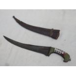 Late 19th/Early 20th century Afghan North West Frontier Peshkabz dagger, with leather scabbard and