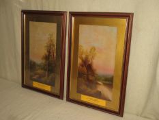 John G. Hay (1860-1900), A pair of framed watercolours - Evening river by the boathouse, and A