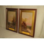 John G. Hay (1860-1900), A pair of framed watercolours - Evening river by the boathouse, and A