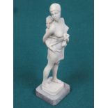 African style unglazed figure group of a lady with child, mounted on wooden stand. 23cms high