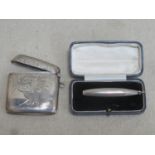 Hallmarked silver vesta case with hinged cover by Joseph Gloster, plus hallmarked silver Lobitos