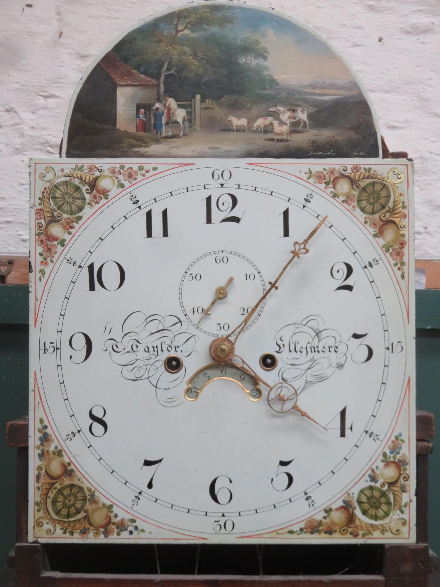 19th century mahogany cased longcase clock, with hand painted, gilded & enamelled dial, with painted - Image 4 of 6