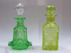 Victorian uranium glass scent / perfume bottle and stopper, circa 1860, 14.cms high, together with