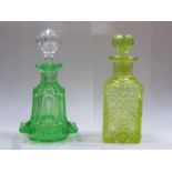 Victorian uranium glass scent / perfume bottle and stopper, circa 1860, 14.cms high, together with