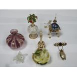 Parcel of various coloured glass scent bottles, vase, ivory/bone scent bottle, plus mother of