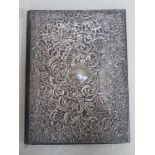 Victorian leather bound and ornately silver mounted desk blotter, decorated with acanthus leaves and