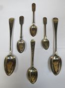 Two hallmarked silver spoons, plus four smaller hallmarked silver spoons, various assay maarks,