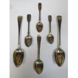 Two hallmarked silver spoons, plus four smaller hallmarked silver spoons, various assay maarks,