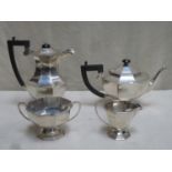 Hallmarked Silver Art Deco Four Piece Tea/Coffee Set By Joseph Gloster Ltd, Birmingham Assay Dated