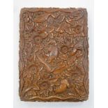 19th century Chinese/Indian heavily carved wood calling card case, decorated with floral swags,