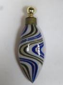 Victorian Venetian / Nailsea style teardrop shaped multi-coloured blown glass lay down perfume /