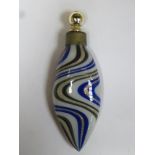 Victorian Venetian / Nailsea style teardrop shaped multi-coloured blown glass lay down perfume /