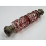 Victorian ruby red overlaid cut glass double ended scent bottle, with ornately repousse decorated