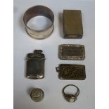 Parcel of hallmarked silver items including, vinigerette, match box holder, napkin ring, cameo