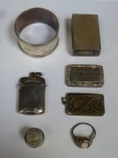 Parcel of hallmarked silver items including, vinigerette, match box holder, napkin ring, cameo