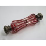 Victorian ruby red overlaid cut glass double ended scent bottle, with ornately repousse decorated