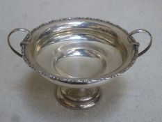 Hallmarked silver two handled and stemmed sweet dish, Chester assay mark, dated 1912. Total weight